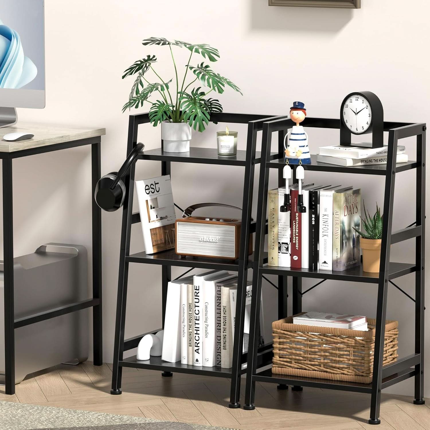 3 Tier Bookshelf Black Steel Frame For Living Room