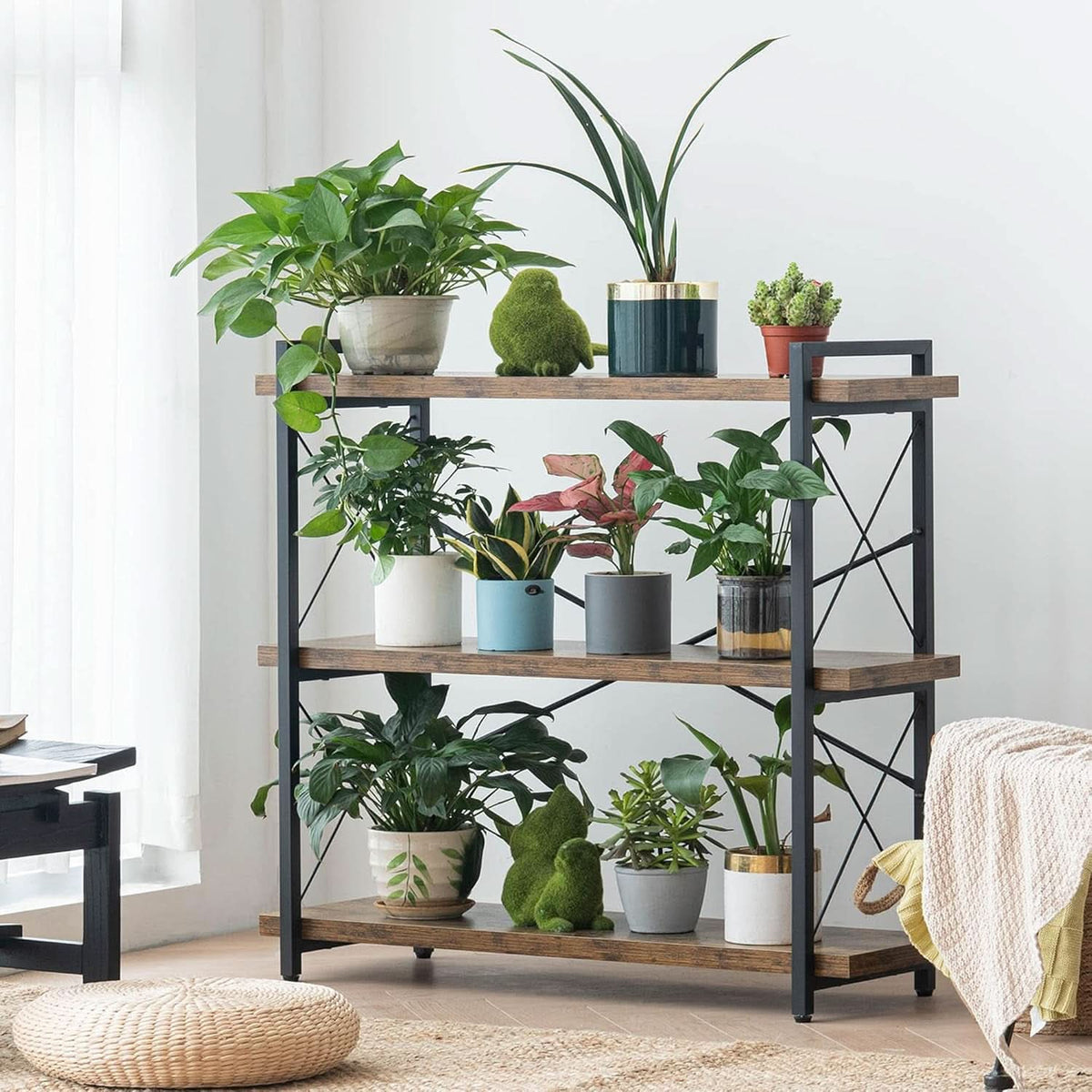 3 Tier Industrial Bookshelf Rustic Wood And Metal Open