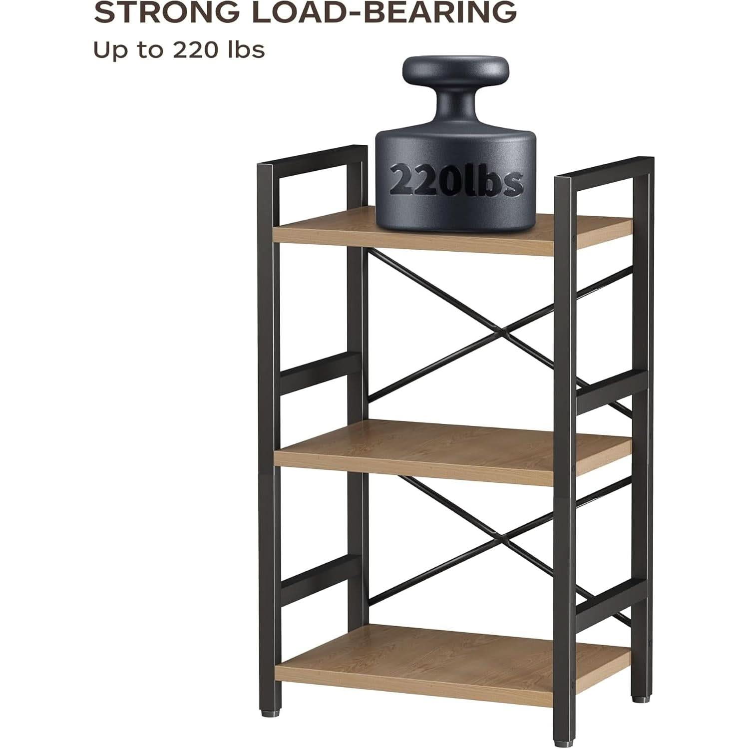 3 Tier Industrial Metal Bookcase Rustic Etagere Shelf Light Coffee