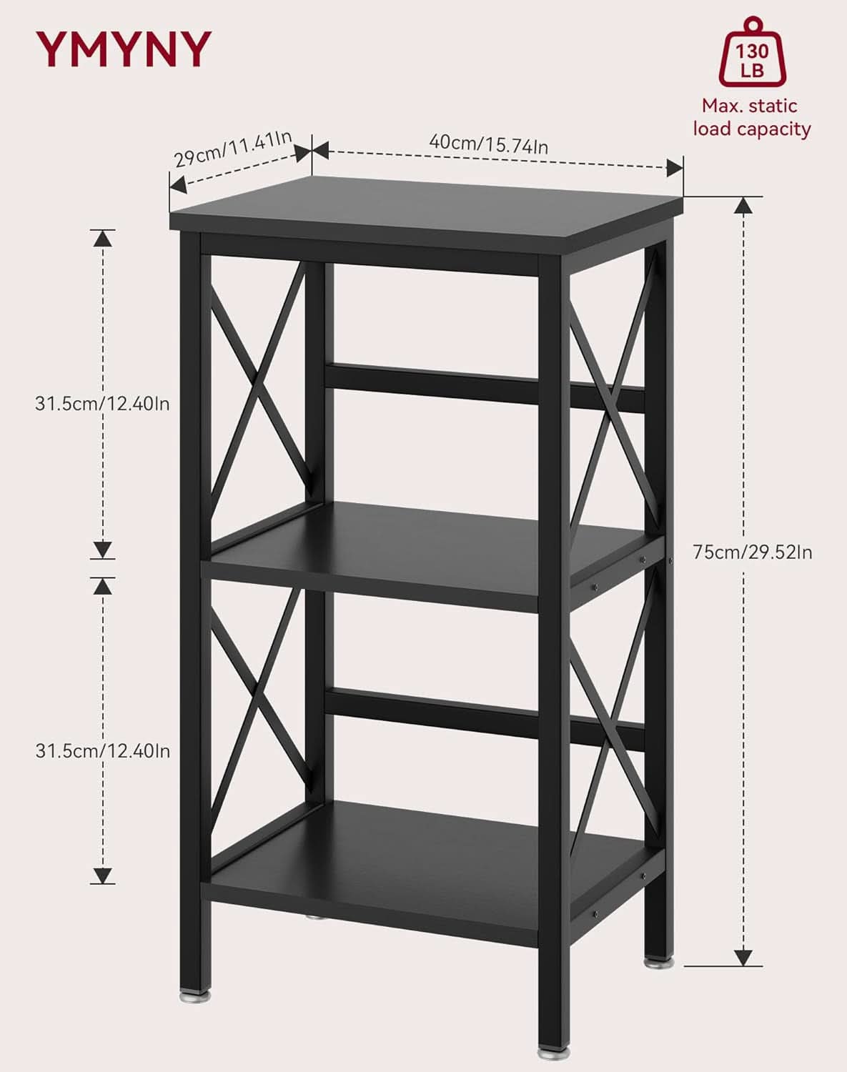 3 Tier Industrial Metal Bookcase With Side Fence Black 29.5 X 15.75 X 11.4 Inches Storage Shelf