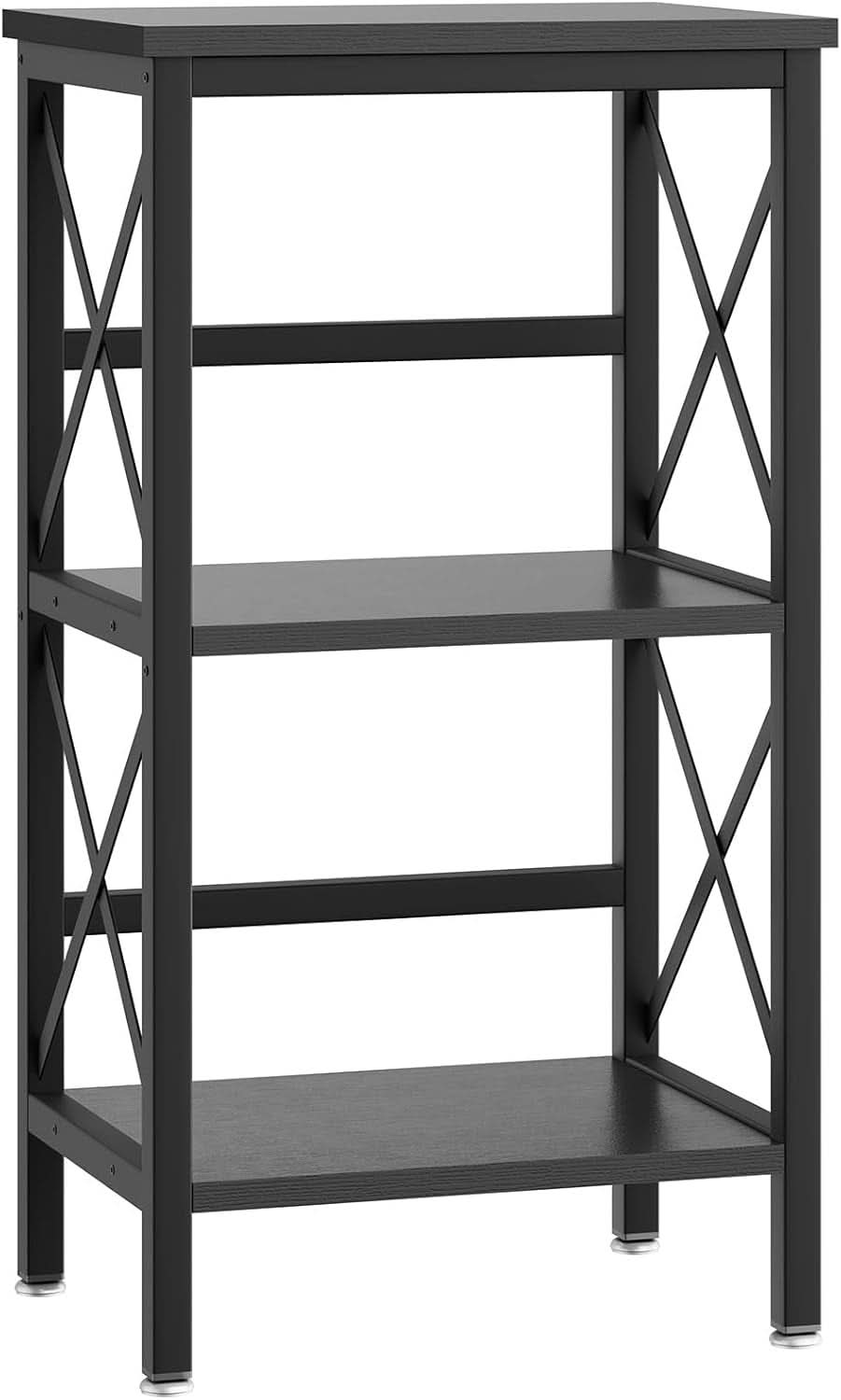 3 Tier Industrial Metal Bookcase With Side Fence Black 29.5 X 15.75 X 11.4 Inches Storage Shelf