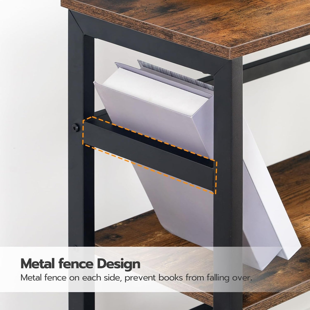 3 Tier Industrial Wood And Metal Bookcase With Rustic Brown Open Display For Living Room And Bedroom