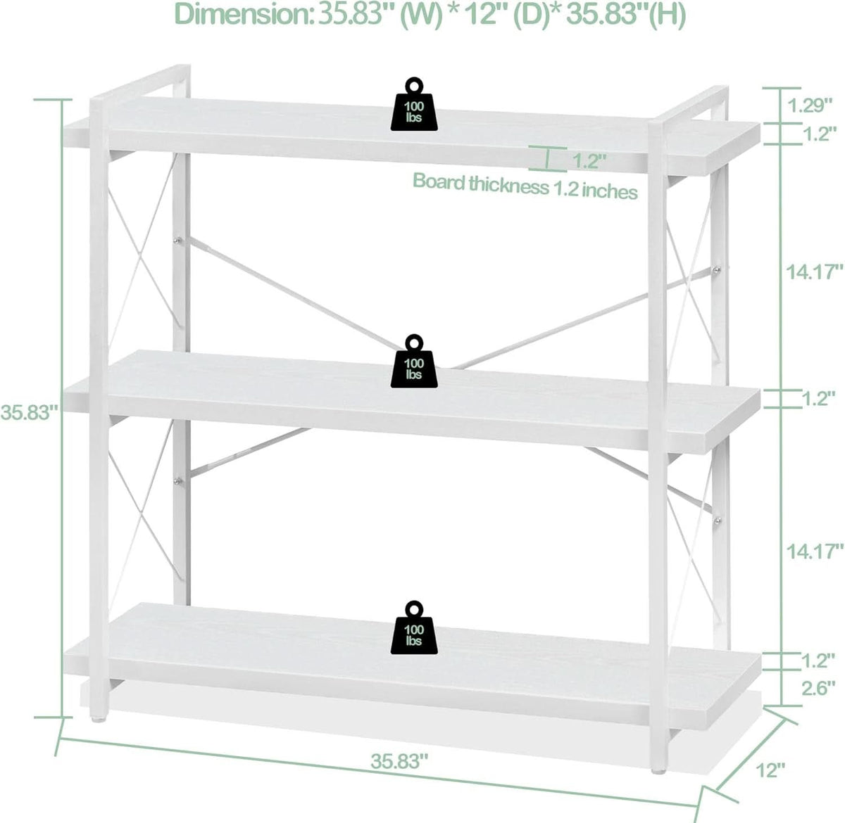 3 Tier White Bookshelf Open Shelving Unit For Home Office
