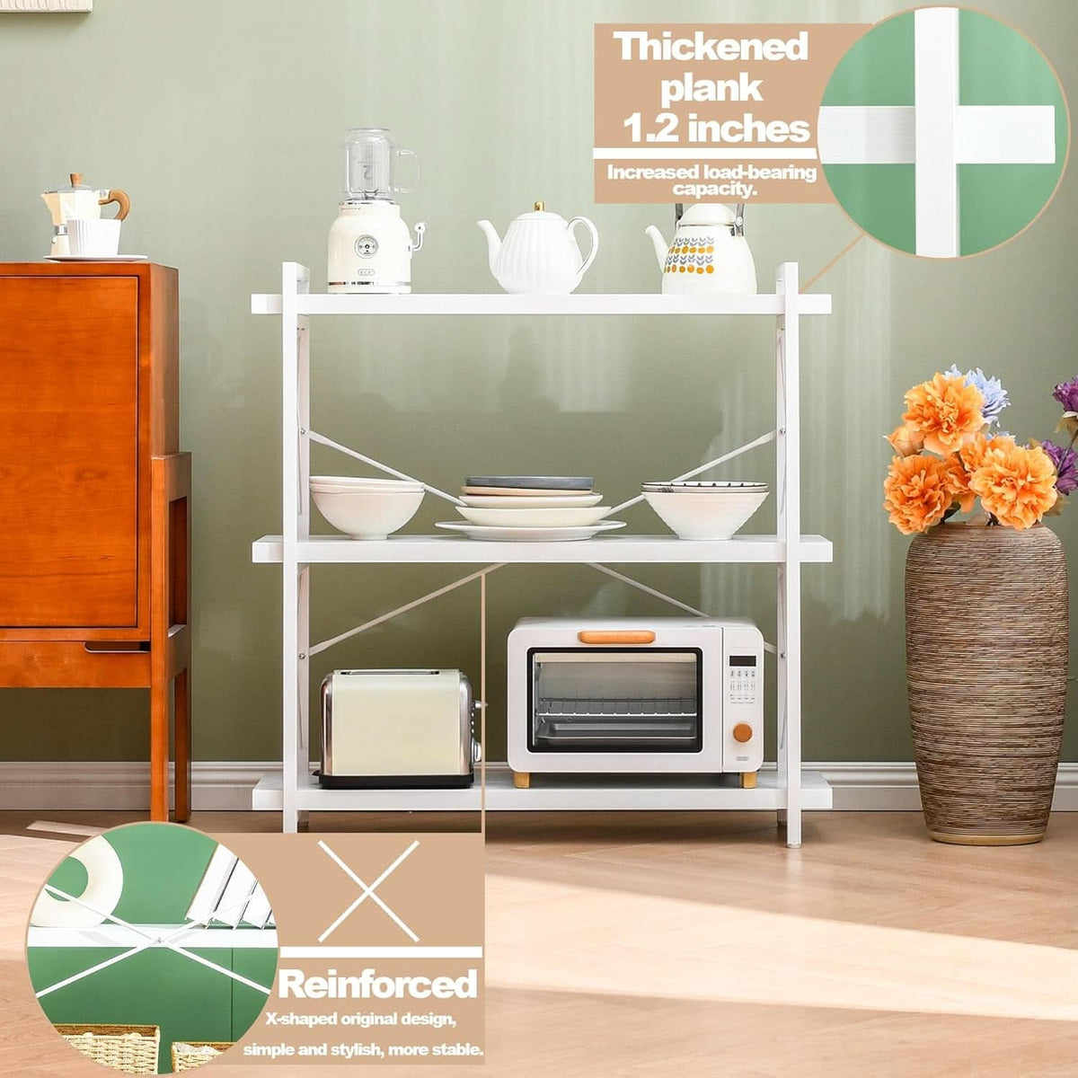 3 Tier White Bookshelf Open Shelving Unit For Home Office