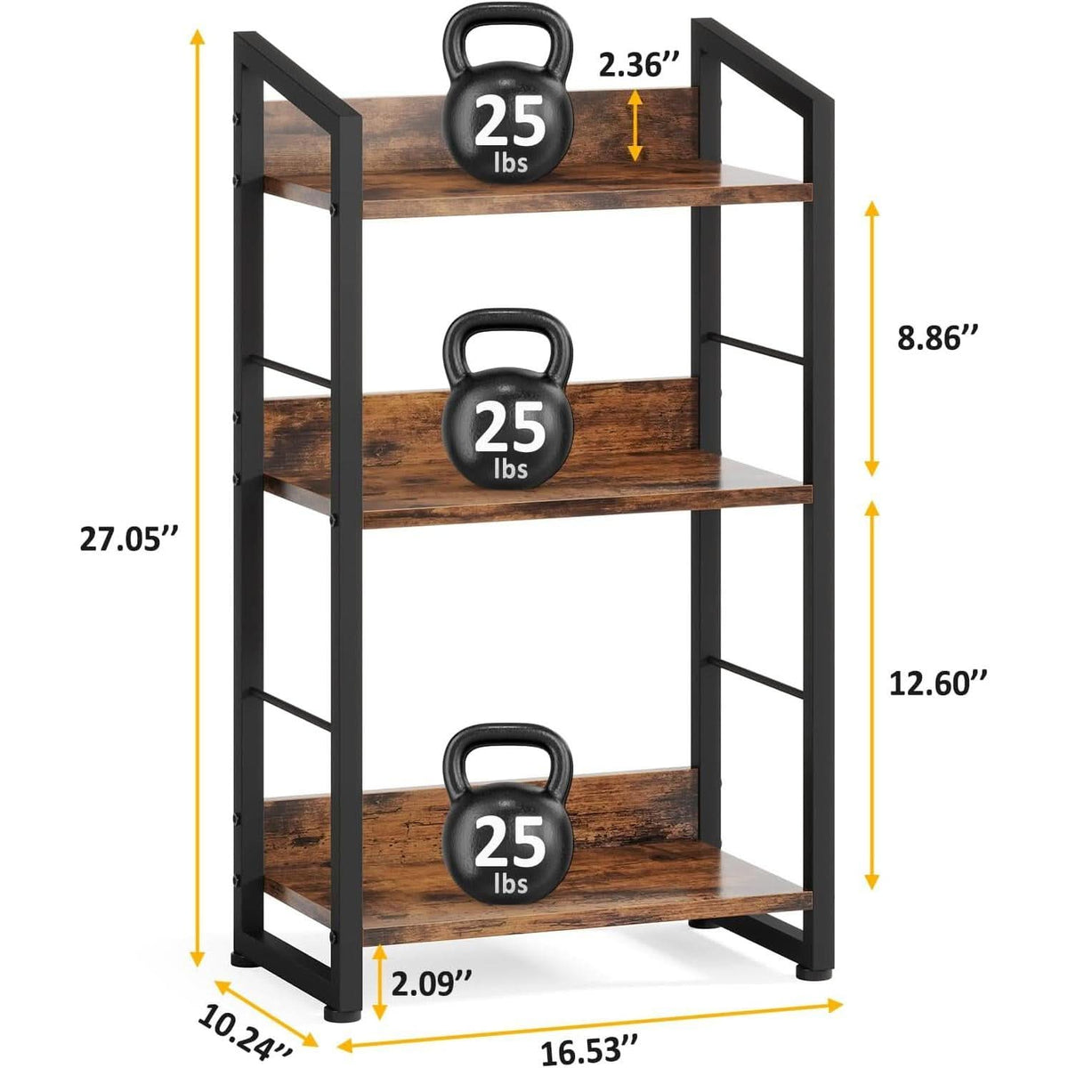 3 Tier Wooden Bookshelf With Edge Protection Vintage Brown