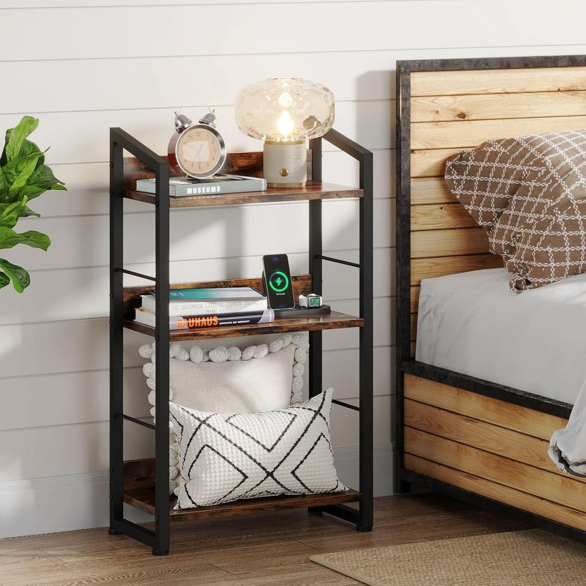 3 Tier Wooden Bookshelf With Edge Protection Vintage Brown