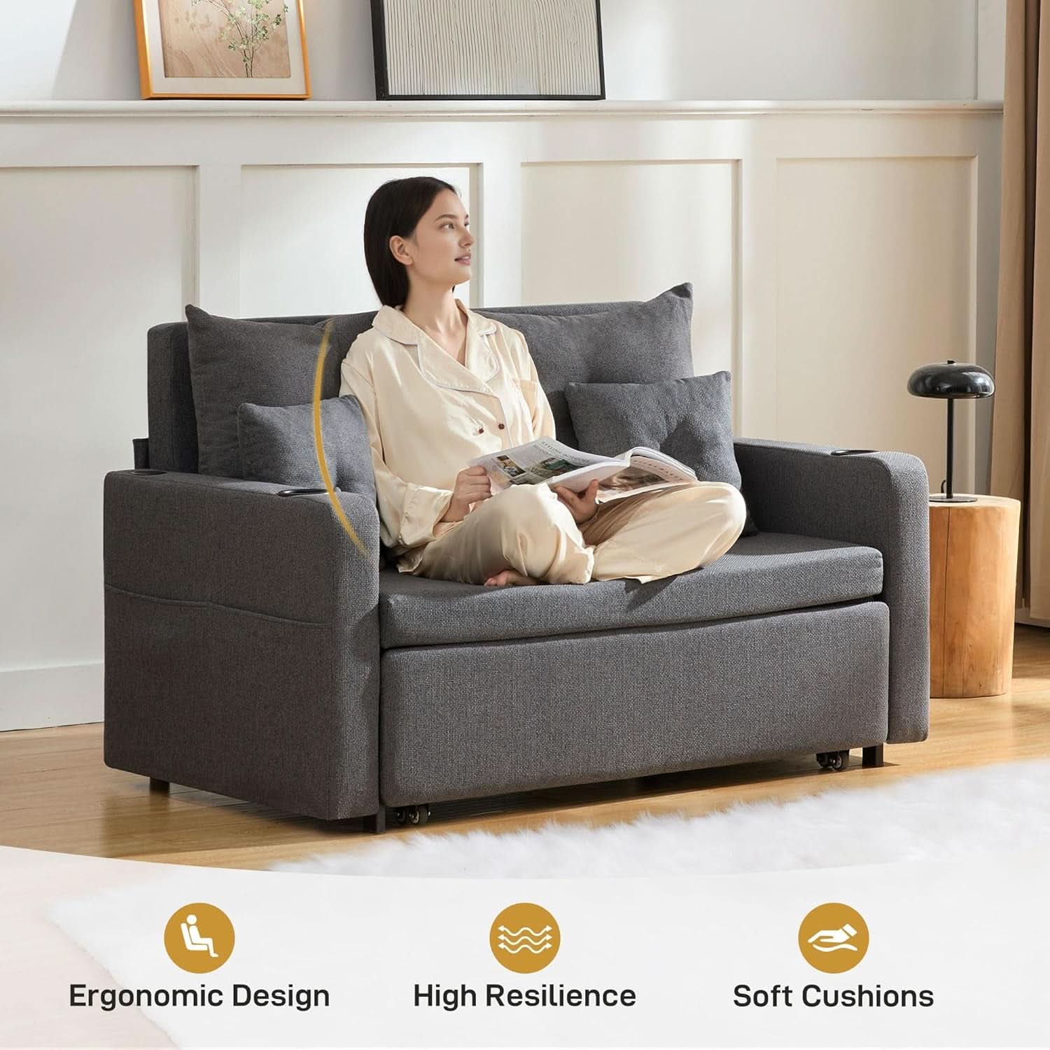 3 in 1 Convertible Sofa Bed with Storage and USB