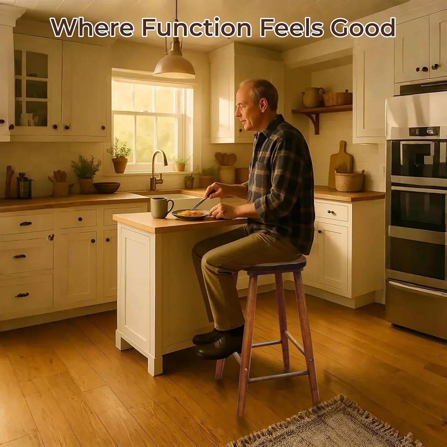 30 Inch Backless Bar Stool Brown Solid Rubber Wood