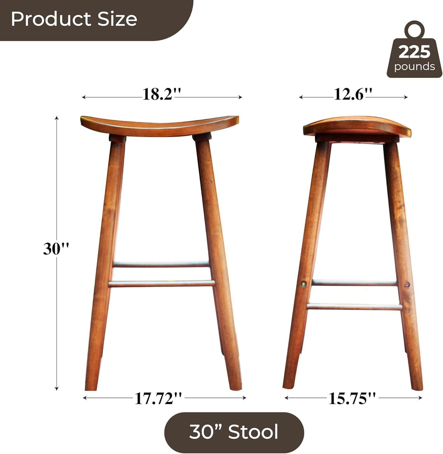 30 Inch Backless Bar Stool Brown Solid Rubber Wood