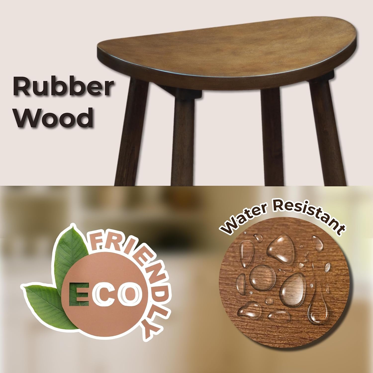 30 Inch Backless Bar Stool Brown Solid Rubber Wood
