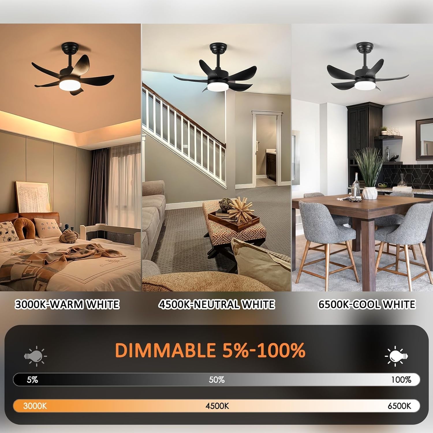 30 Inch Black Ceiling Fan With DC Motor And Remote Light