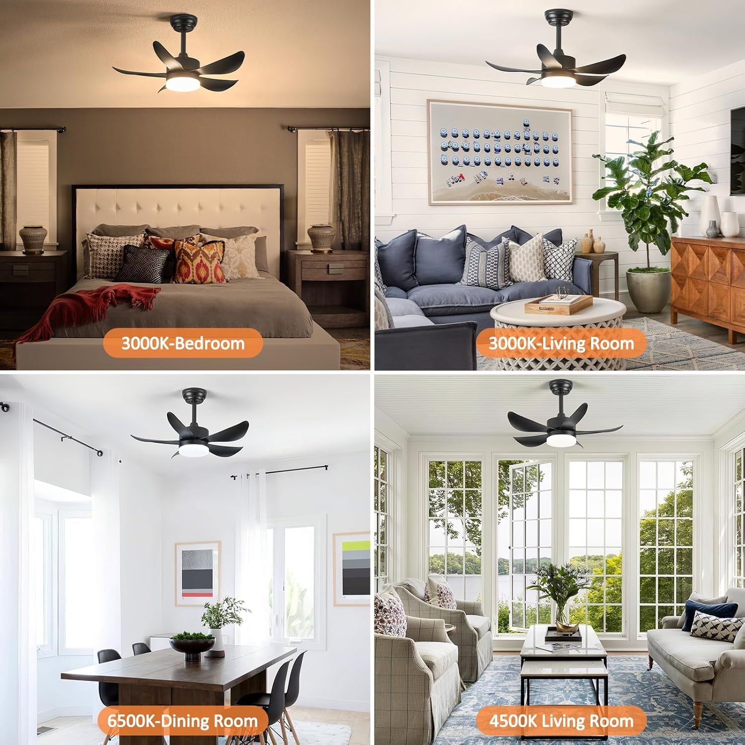 30 Inch Black Ceiling Fan With DC Motor And Remote Light