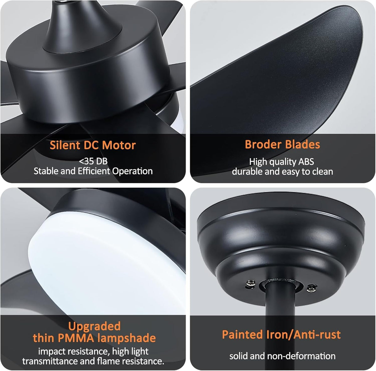 30 Inch Black Ceiling Fan With DC Motor And Remote Light