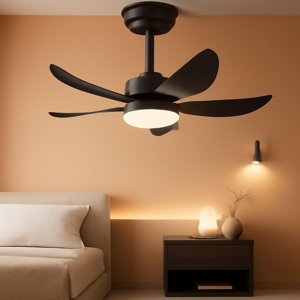 30 Inch Black Ceiling Fan With DC Motor And Remote Light