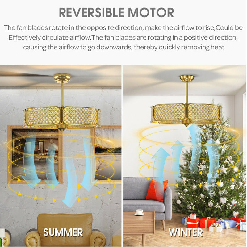 30 Inch Caged Ceiling Fan With Crystal Lampshade Six Light Bases