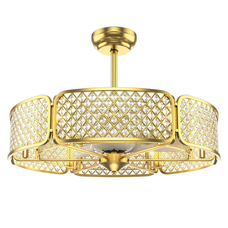 30 Inch Caged Ceiling Fan With Crystal Lampshade Six Light Bases