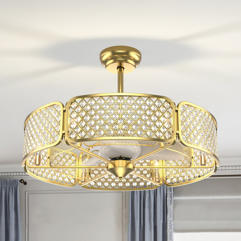 30 Inch Caged Ceiling Fan With Crystal Lampshade Six Light Bases