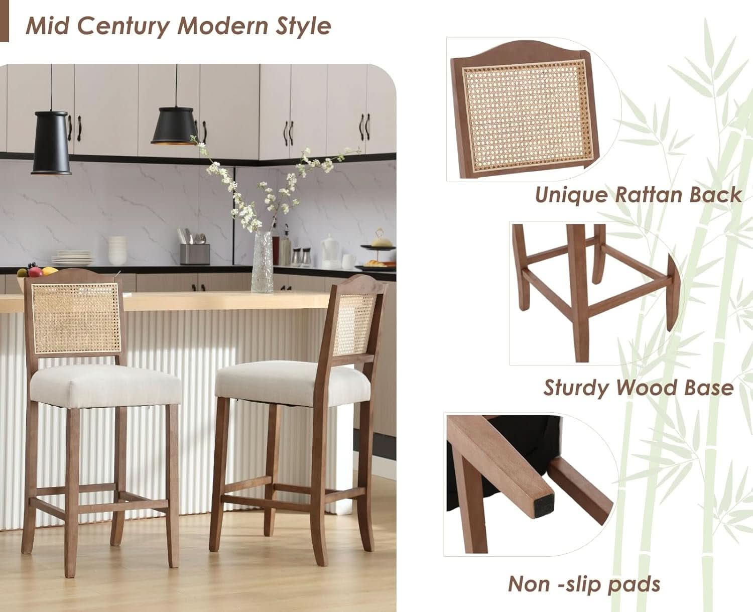 30 Inch Counter Height Stools Linen Beige Set Of 2