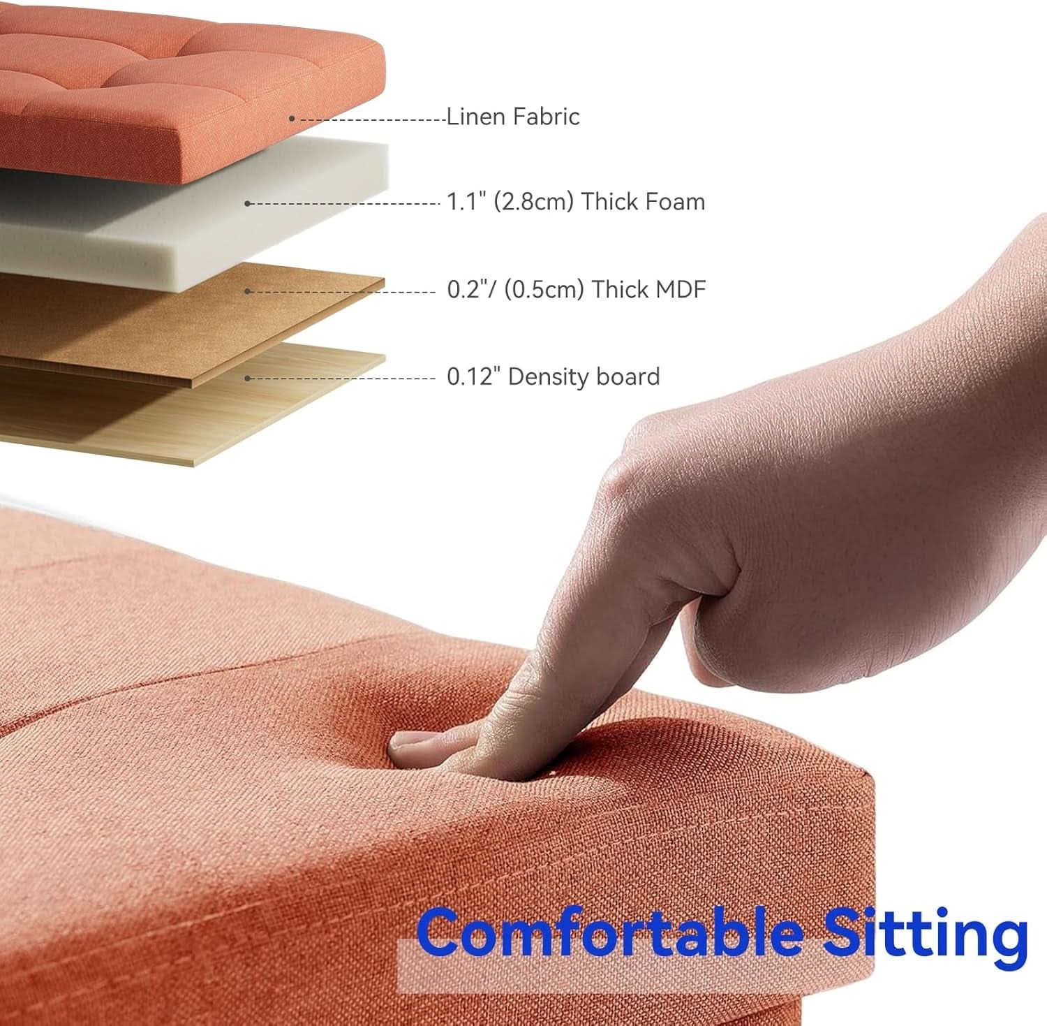 30 Inch Folding Storage Ottoman Bench Bright Orange