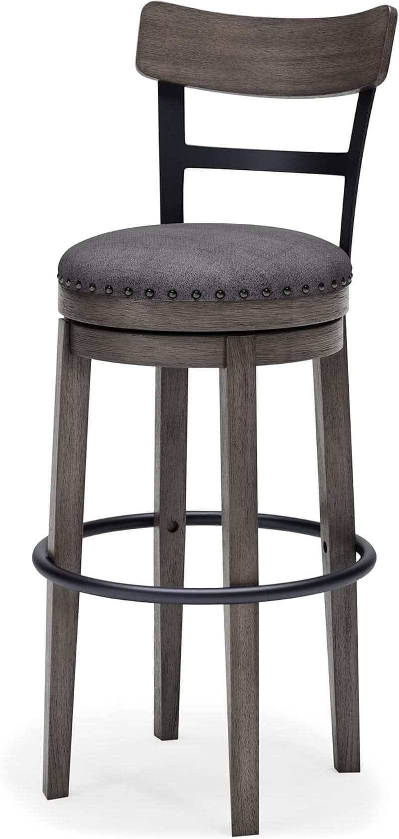30 Inch Gray Upholstered Swivel Farmhouse Bar Stool