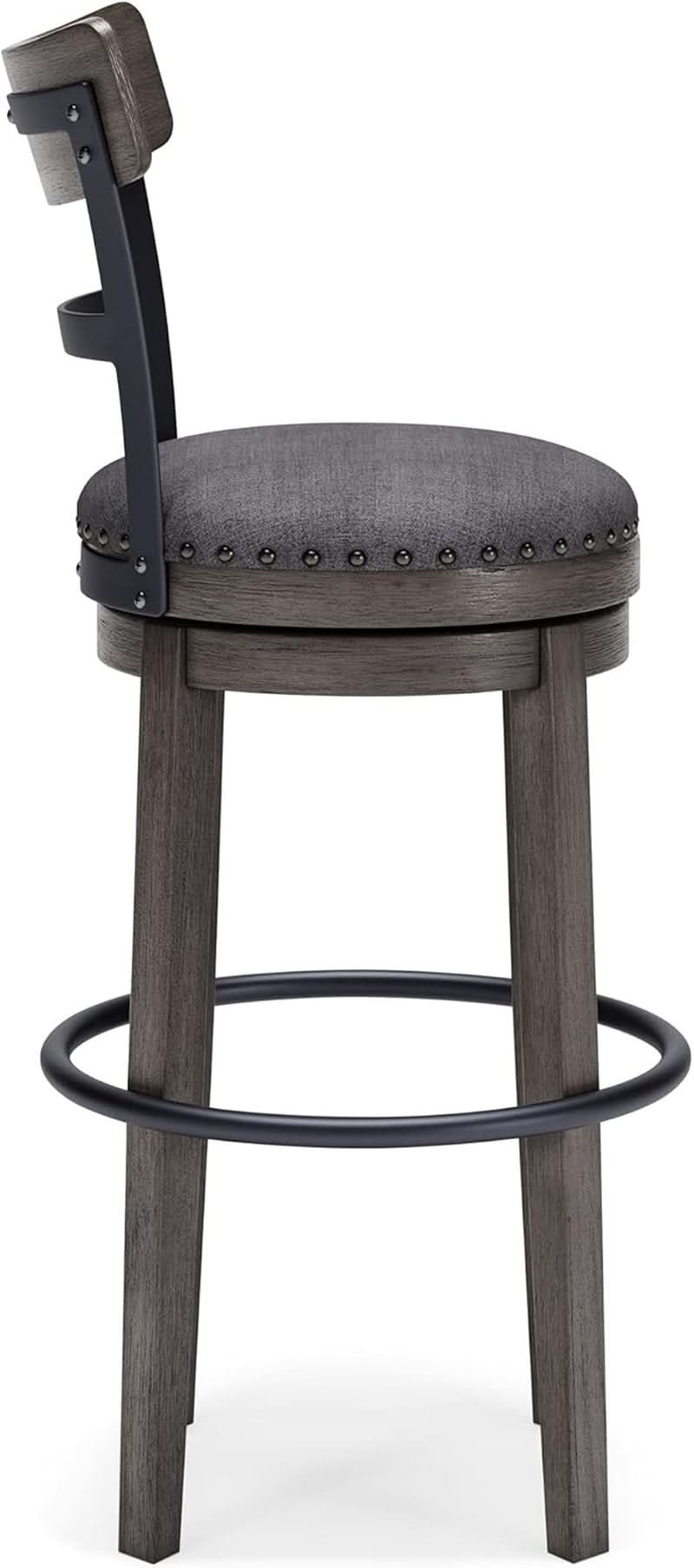 30 Inch Gray Upholstered Swivel Farmhouse Bar Stool
