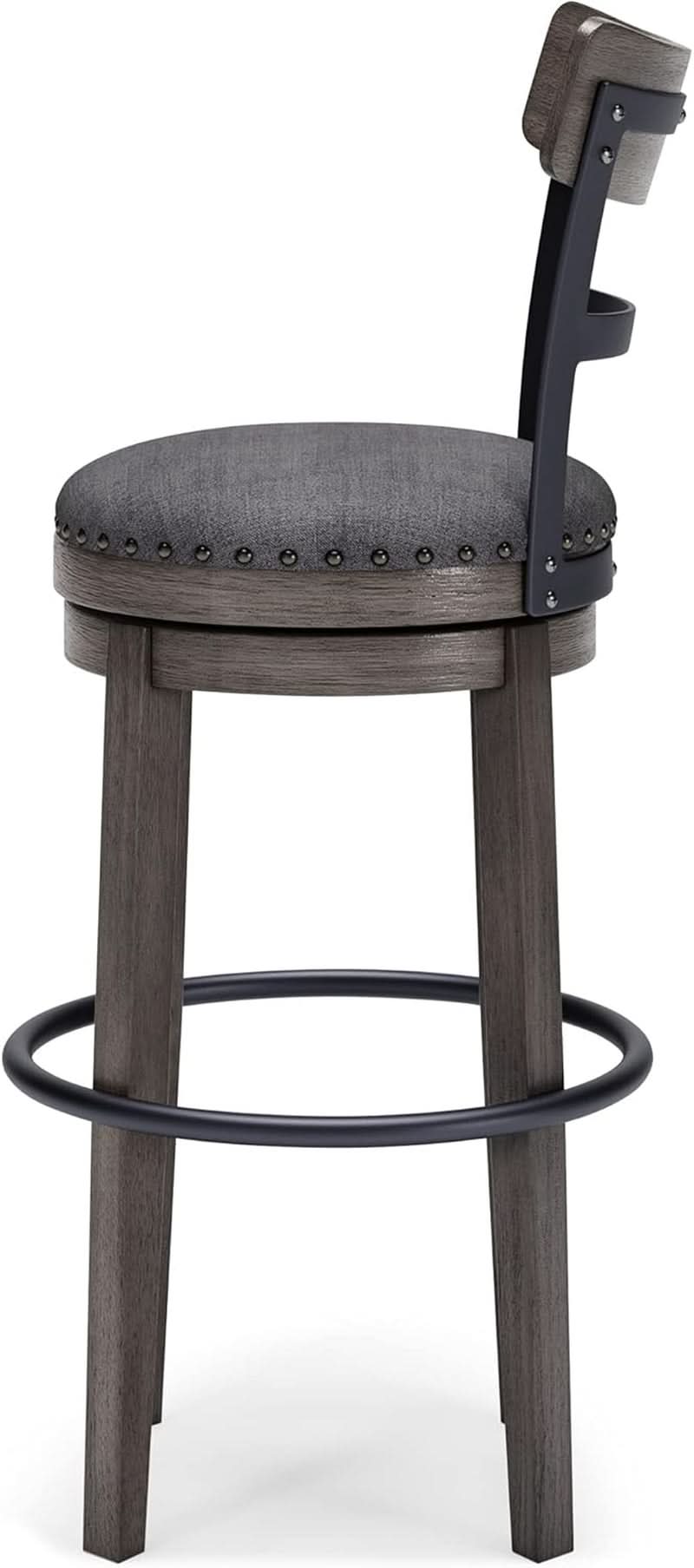 30 Inch Gray Upholstered Swivel Farmhouse Bar Stool
