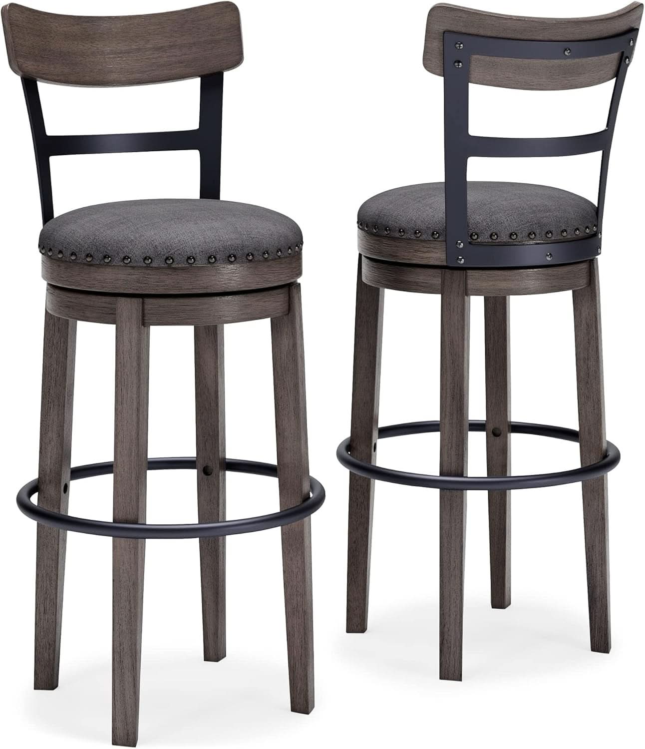 30 Inch Gray Upholstered Swivel Farmhouse Bar Stool