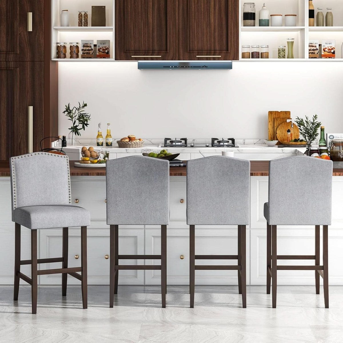 30 Inch Grey Bar Stool Set Of 2 With Nailhead Trim