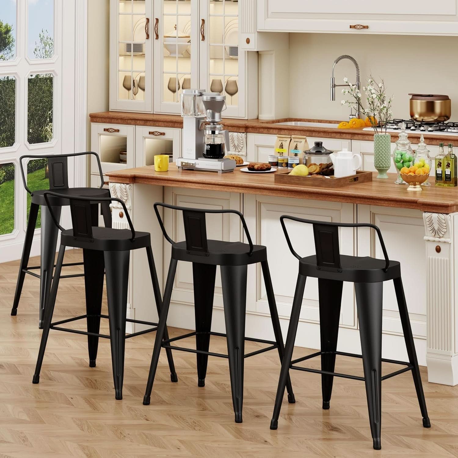 30 Inch Industrial Metal Bar Stools Set Of 4 Black