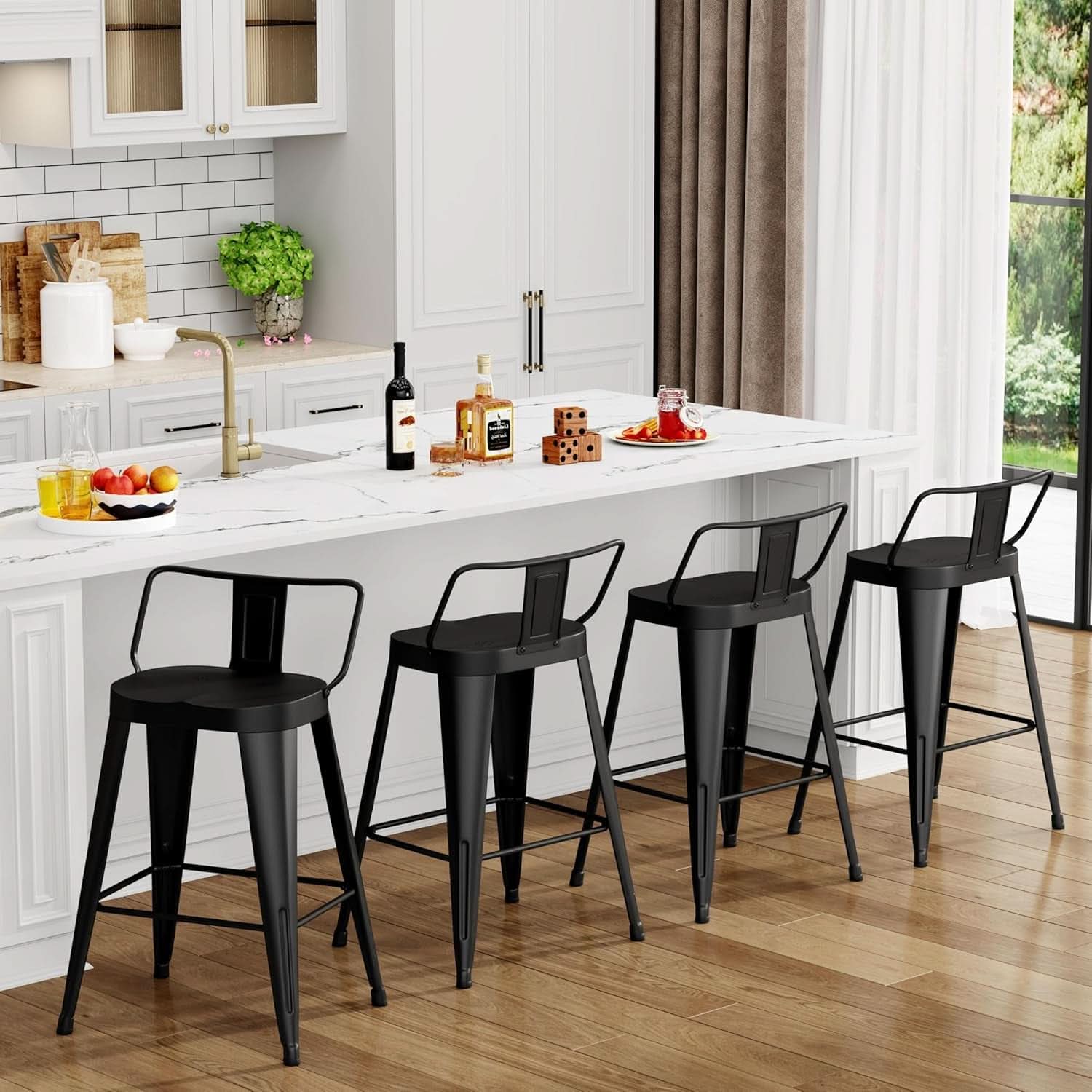 30 Inch Industrial Metal Bar Stools Set Of 4 Black