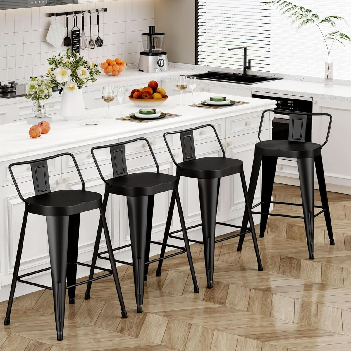 30 Inch Industrial Metal Bar Stools Set Of 4 Black