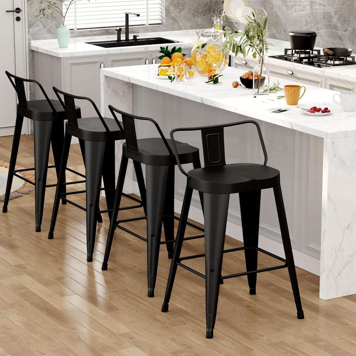 30 Inch Industrial Metal Bar Stools Set Of 4 Black