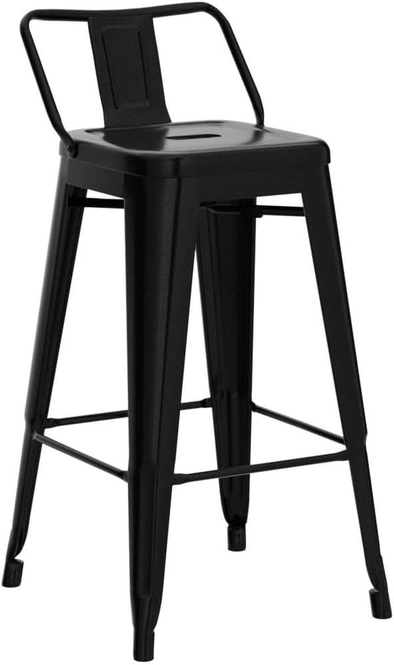 30 Inch Matte Black Metal Bar Stool Set Of 4 With Low Back