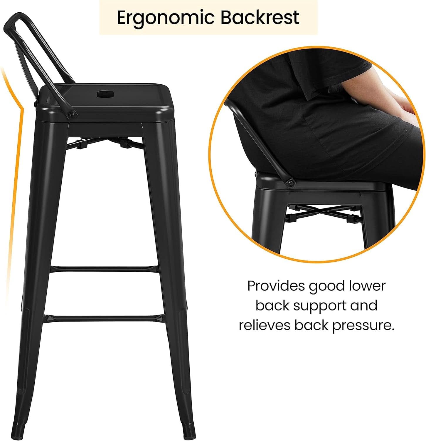 30 Inch Matte Black Metal Bar Stool Set Of 4 With Low Back