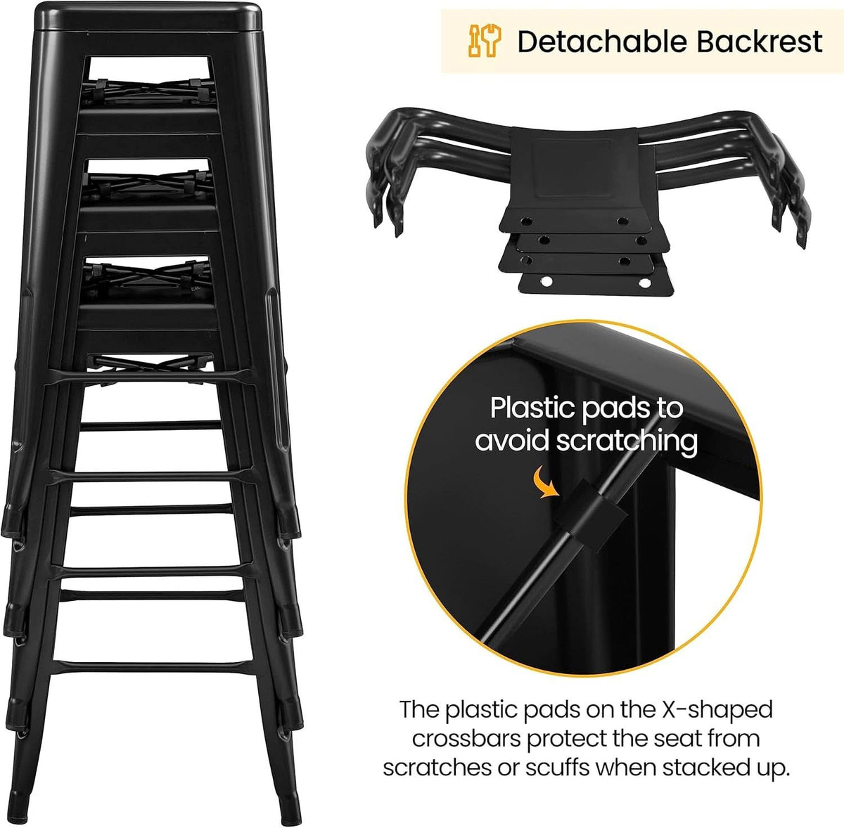 30 Inch Matte Black Metal Bar Stool Set Of 4 With Low Back