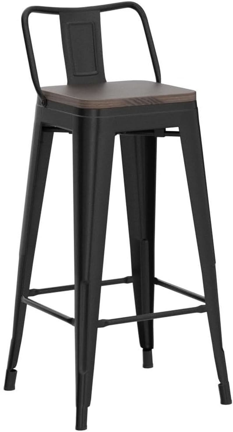30 Inch Matte Black Metal Bar Stools Set Of 4 Wood Top
