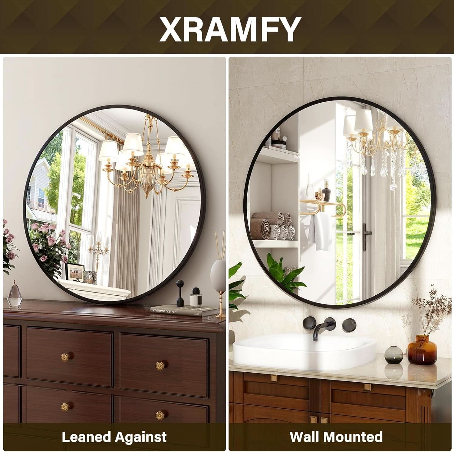 30 Inch Matte Black Round Wall Mirror Bathroom Decor