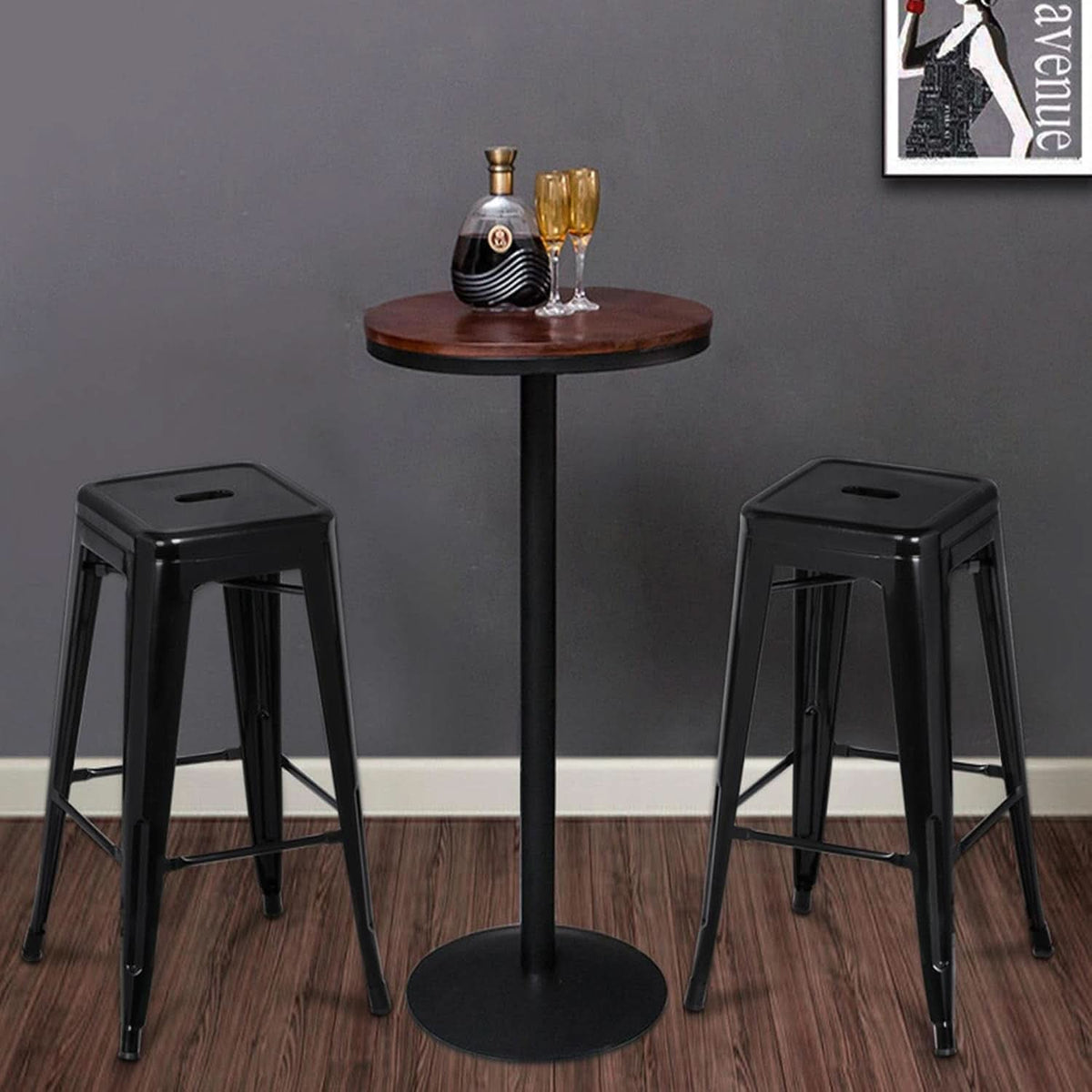30 Inch Metal Bar Stools Stackable Indoor Outdoor Set Of 4