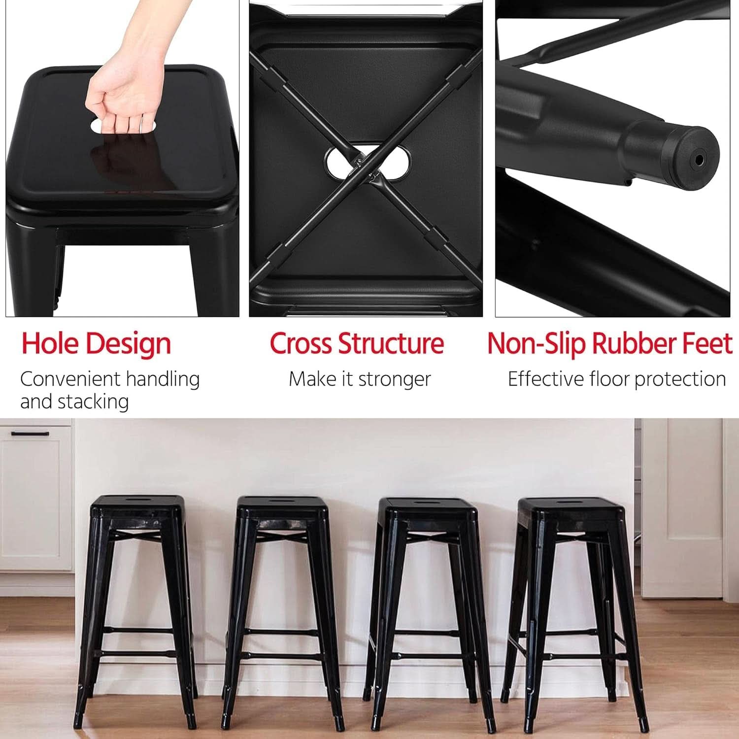 30 Inch Metal Bar Stools Stackable Indoor Outdoor Set Of 4