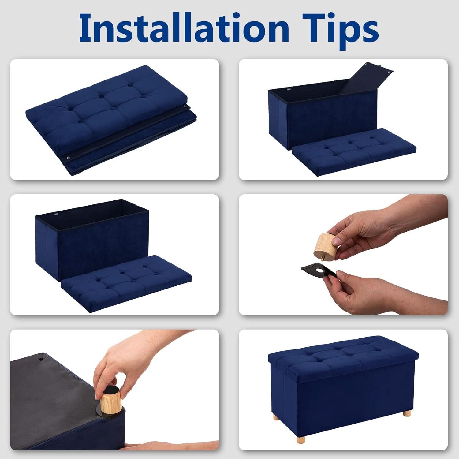 30 Inch Multifunctional Folding Storage Ottoman Navy