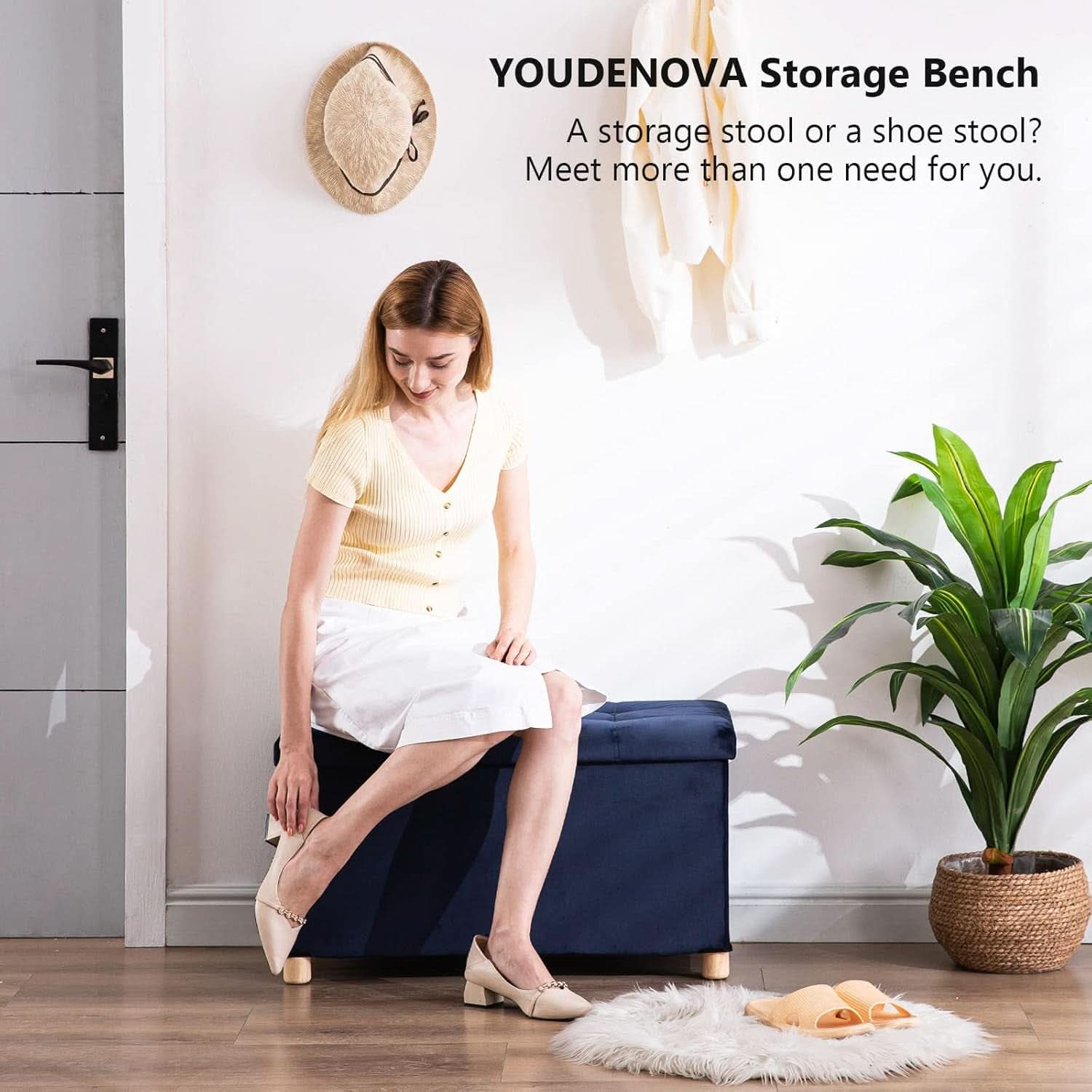 30 Inch Multifunctional Folding Storage Ottoman Navy
