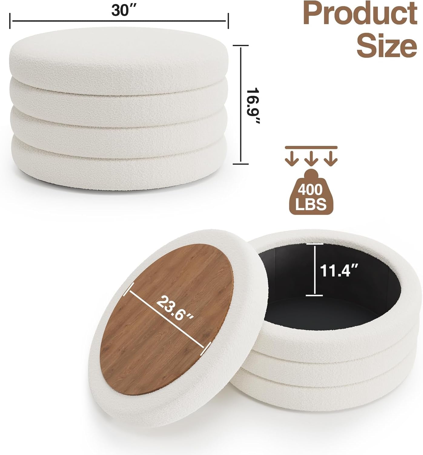 30 Inch Round Cream Ottoman Transcendent Upholstery