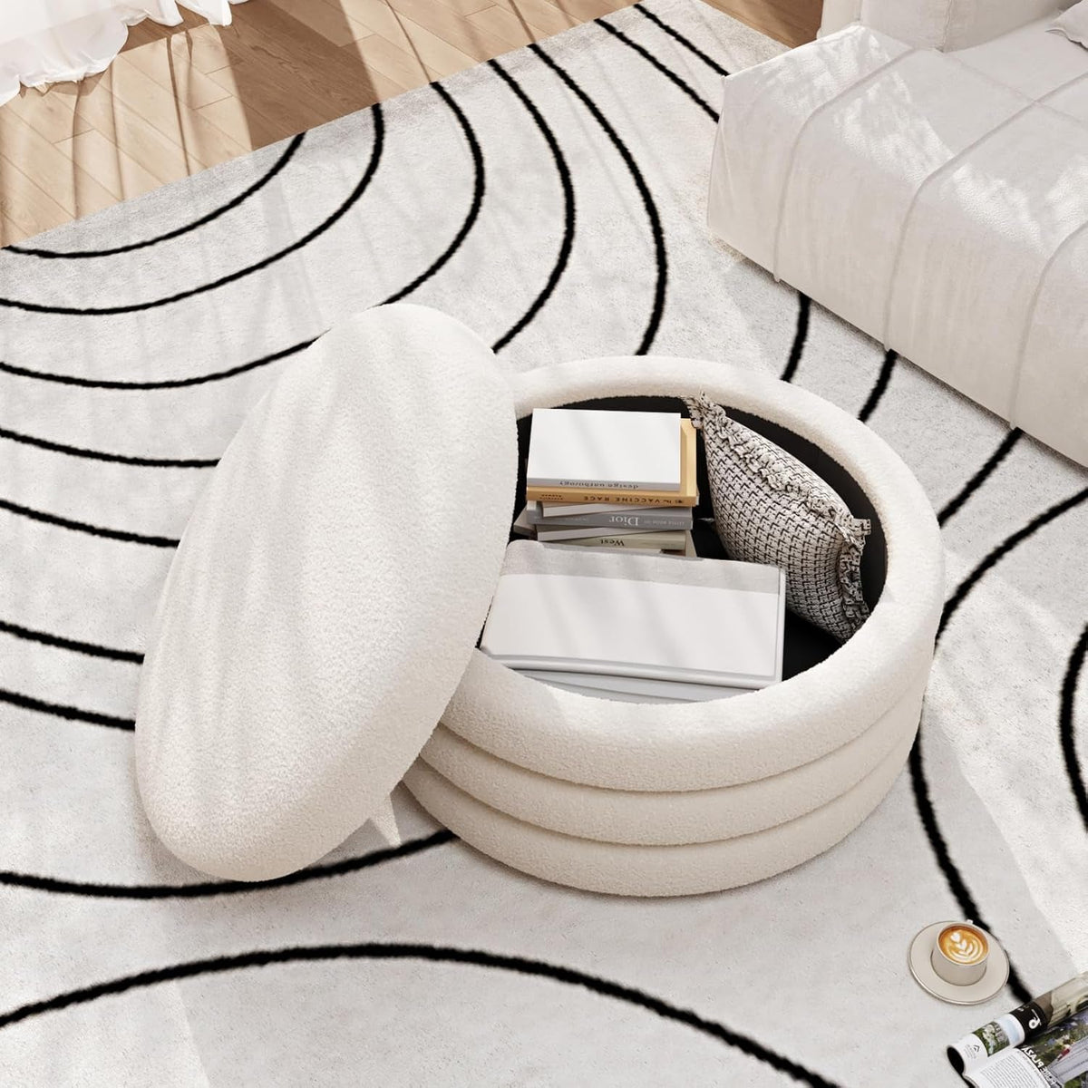 30 Inch Round Cream Ottoman Transcendent Upholstery