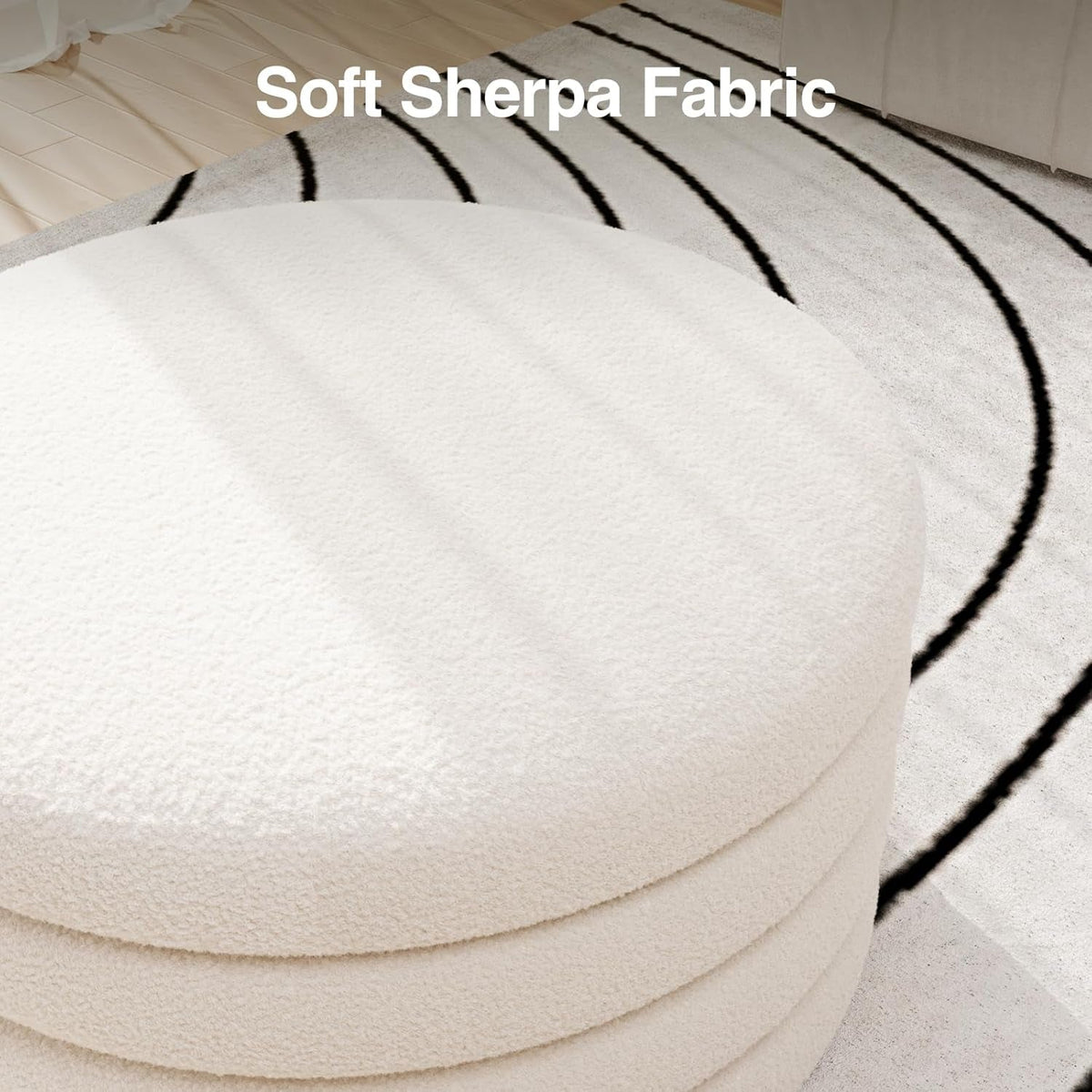 30 Inch Round Cream Ottoman Transcendent Upholstery
