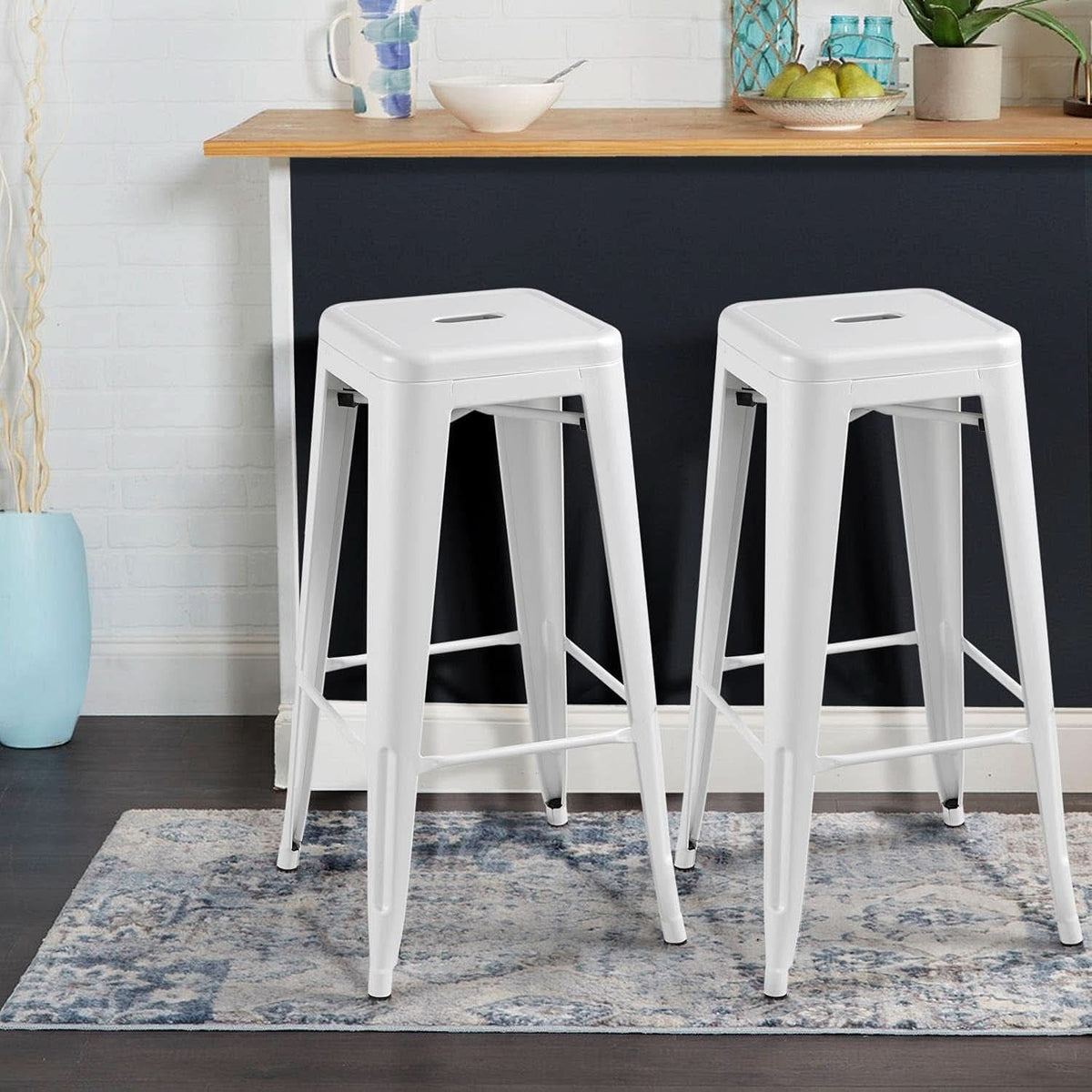 30 Inch Stacking Metal Bar Stool Indoor Outdoor Use