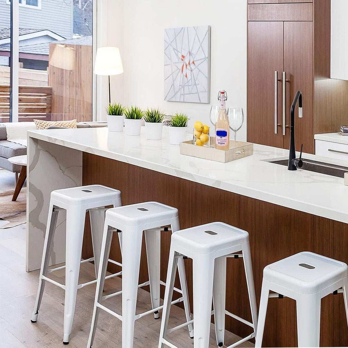 30 Inch Stacking Metal Bar Stool Indoor Outdoor Use