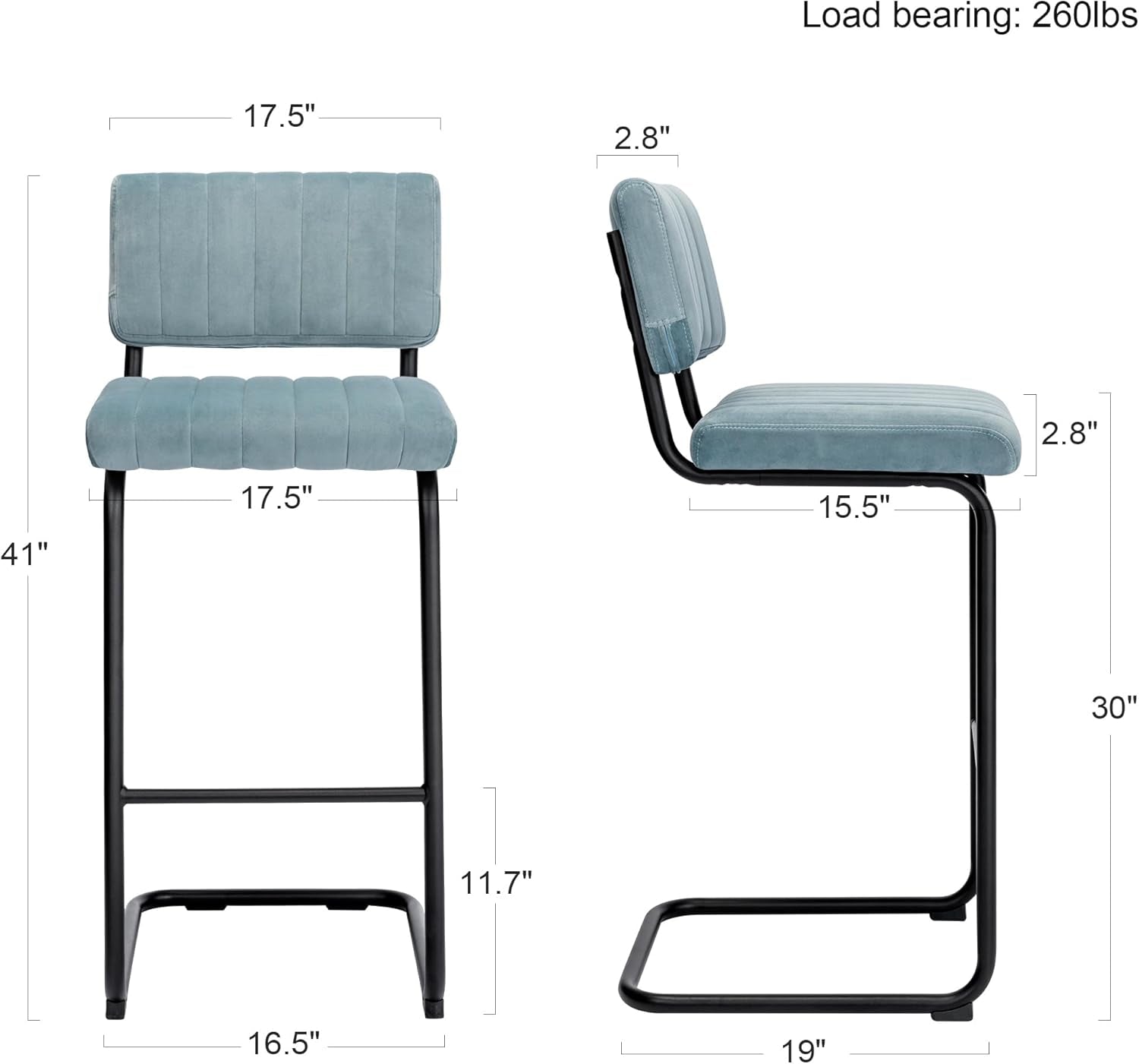 30 Inch Velvet Bar Stools With Tufted Backs, Set Of 2