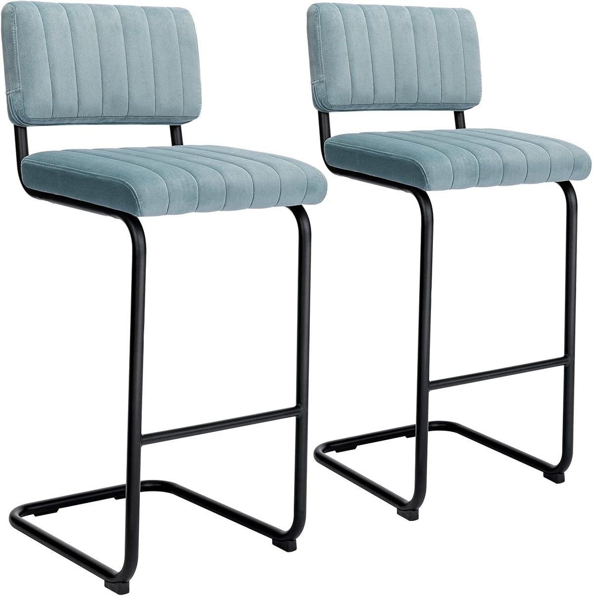 30 Inch Velvet Bar Stools With Tufted Backs, Set Of 2