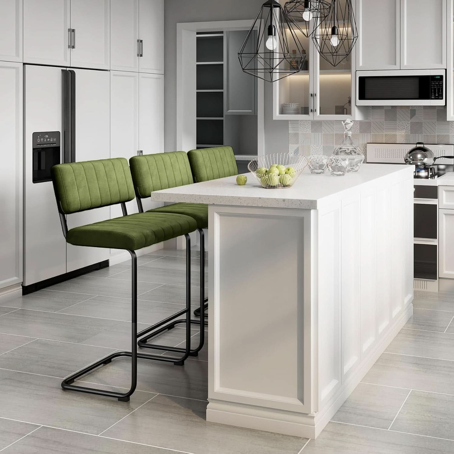 30 Inch Velvet Tufted Bar Stools Set of 2 Kitchen Island