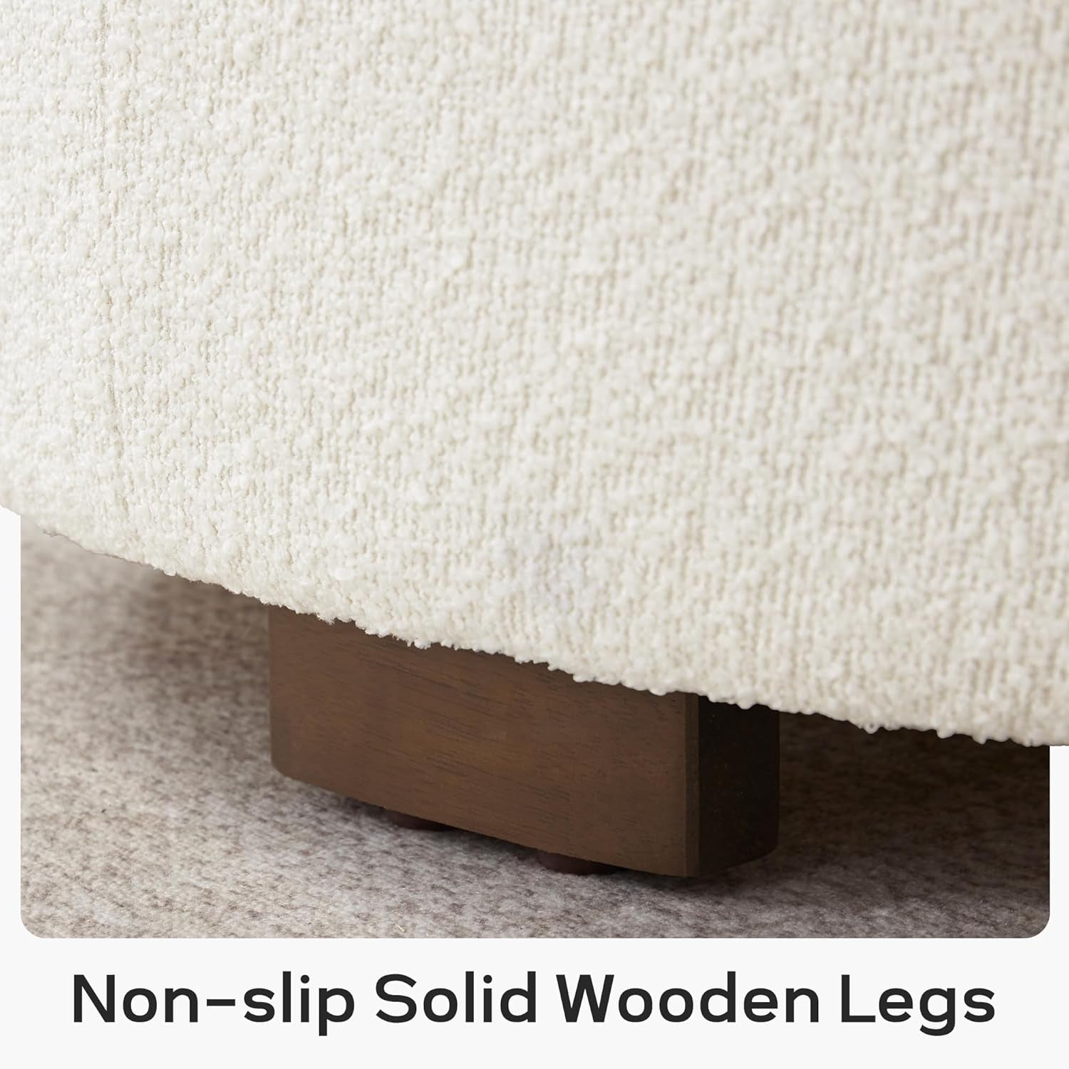 30 Inches Round Hidden Storage Ottoman Beige Boucle